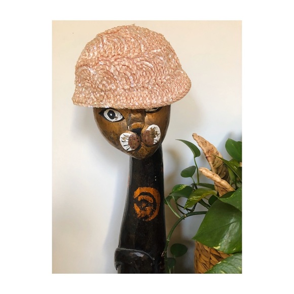 I. Magnin Vtg Pale Pink Hat w Sequins 40’s 50’s - Picture 3 of 8